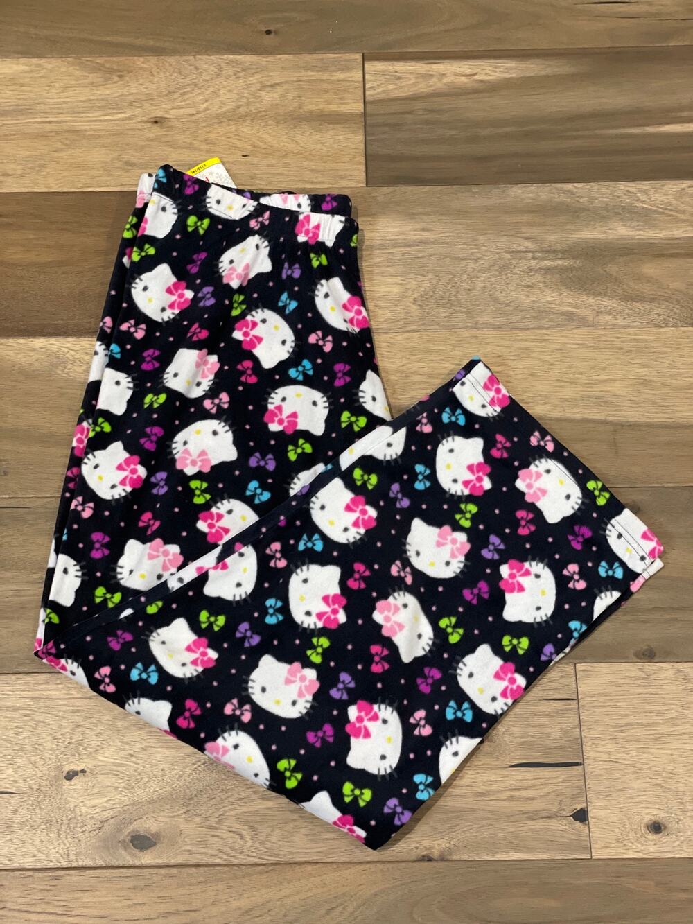 Hello Kitty Fleece Pajama Pants Black Pink Elastic Waist Cozy Sleepwear NWT Sz L